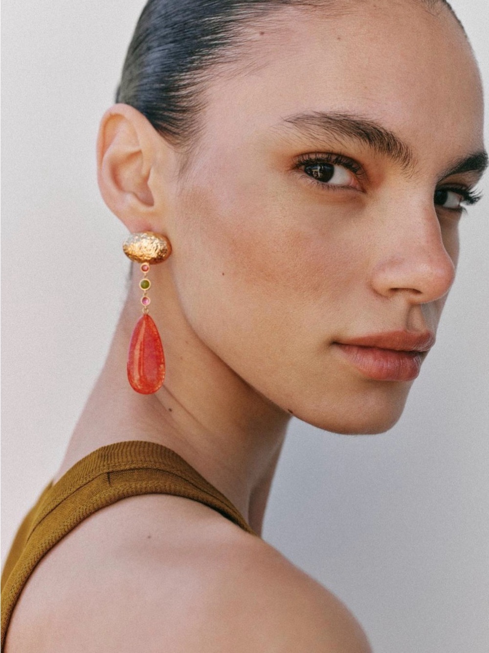 🔥🔥Zara Gold and Coral Teardrop Drop Earrings
